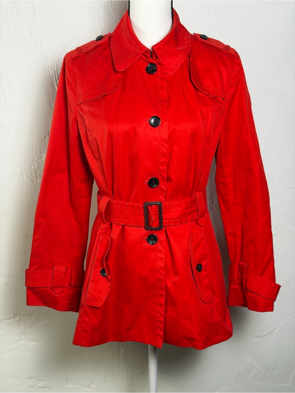 Banana Republic Red Belted Trench Coat - classic style -Petite Large